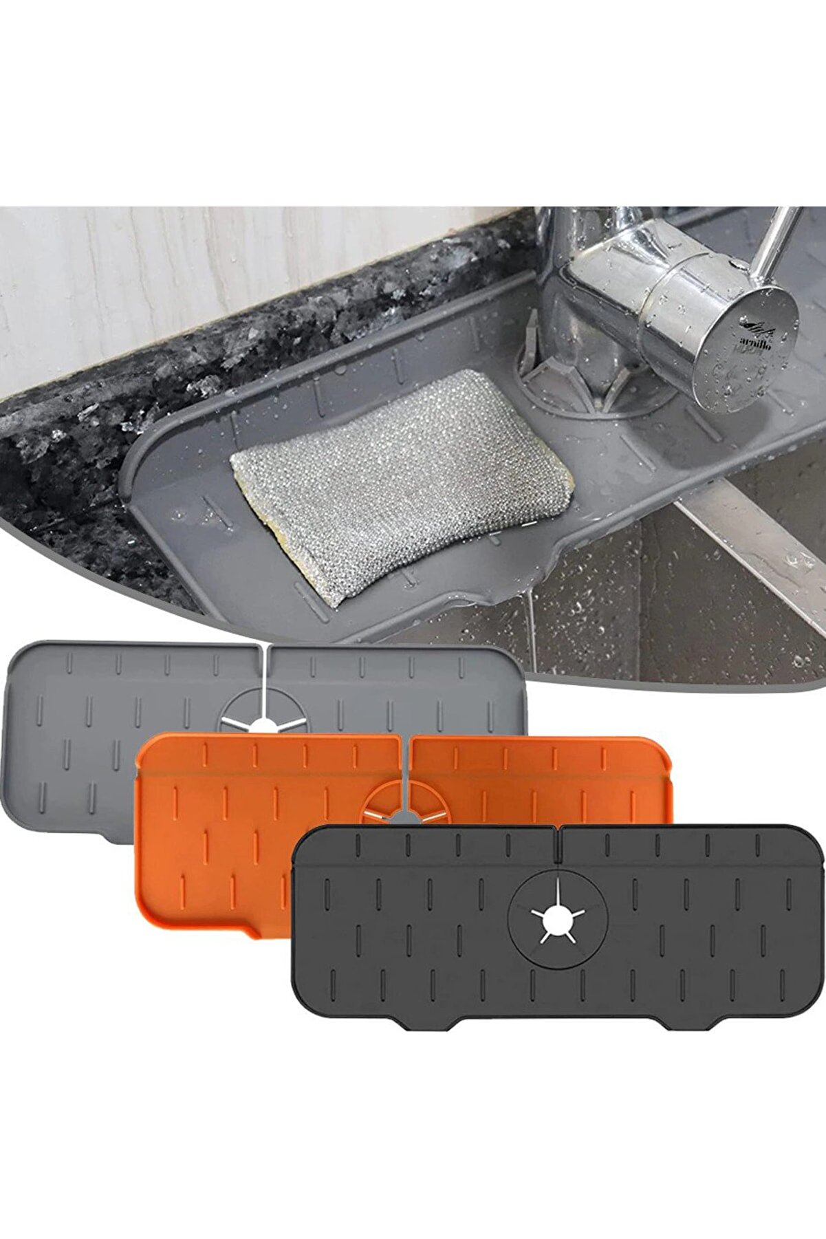 Su Tutucu Musluk Matı Mutfak Ve Banyo İçin Koruyucu Musluk Ve Lavabo Matı Musluk Tezgah Üstü Mat Siyah