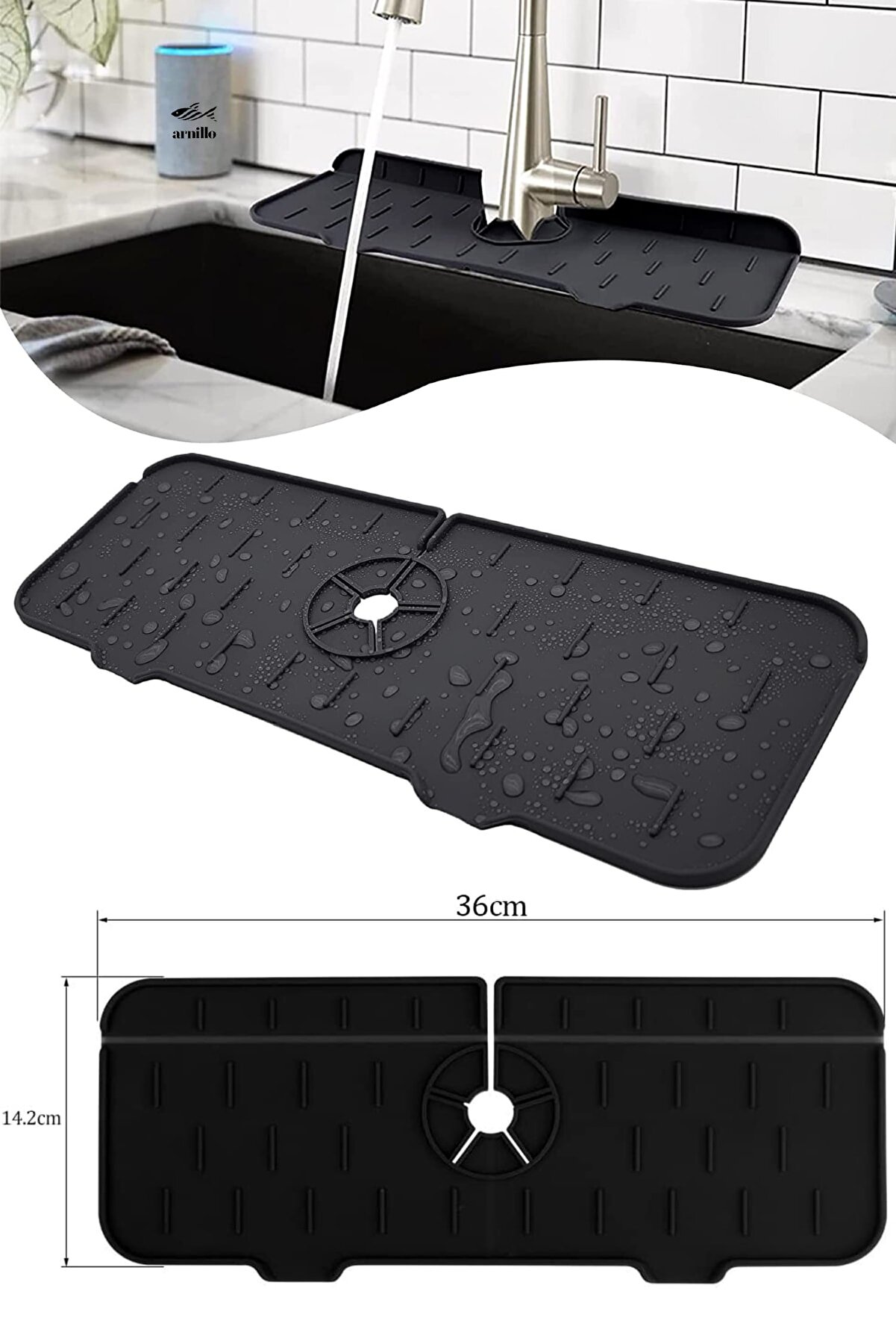 Su Tutucu Musluk Matı Mutfak Ve Banyo İçin Koruyucu Musluk Ve Lavabo Matı Musluk Tezgah Üstü Mat Siyah
