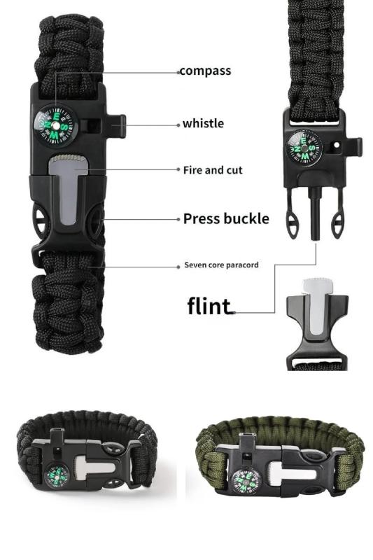 Survıval Pusulalı Hayatta Kalma Bilekliği Kamp Bileklik Düdük Çok Amaçlı Outdoor Aksesuar Kit