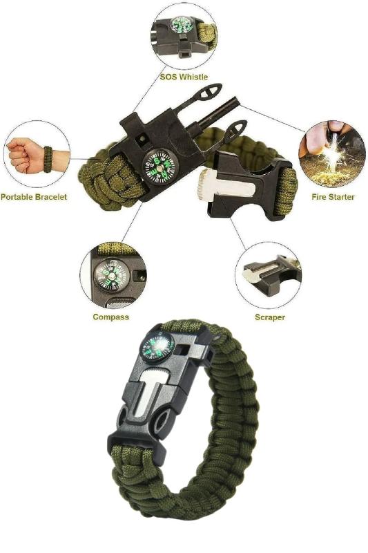 Survıval Pusulalı Hayatta Kalma Bilekliği Kamp Bileklik Düdük Çok Amaçlı Outdoor Aksesuar Kit