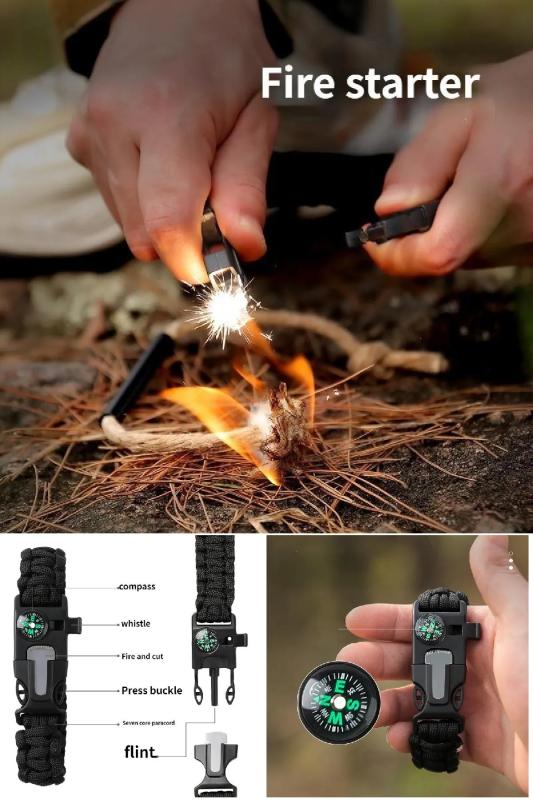 Survıval Pusulalı Hayatta Kalma Bilekliği Kamp Bileklik Düdük Çok Amaçlı Outdoor Aksesuar Kit