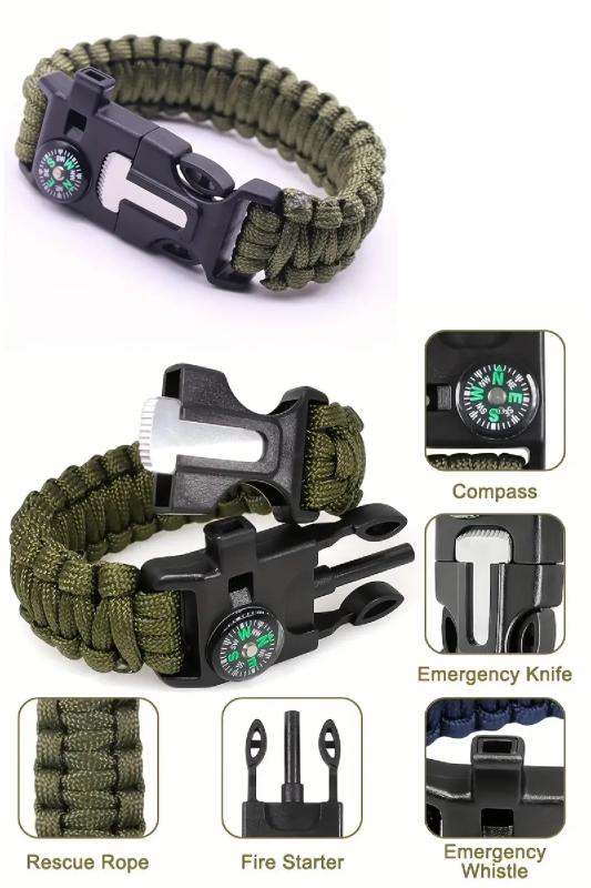 Survıval Pusulalı Hayatta Kalma Bilekliği Kamp Bileklik Düdük Çok Amaçlı Outdoor Aksesuar Kit