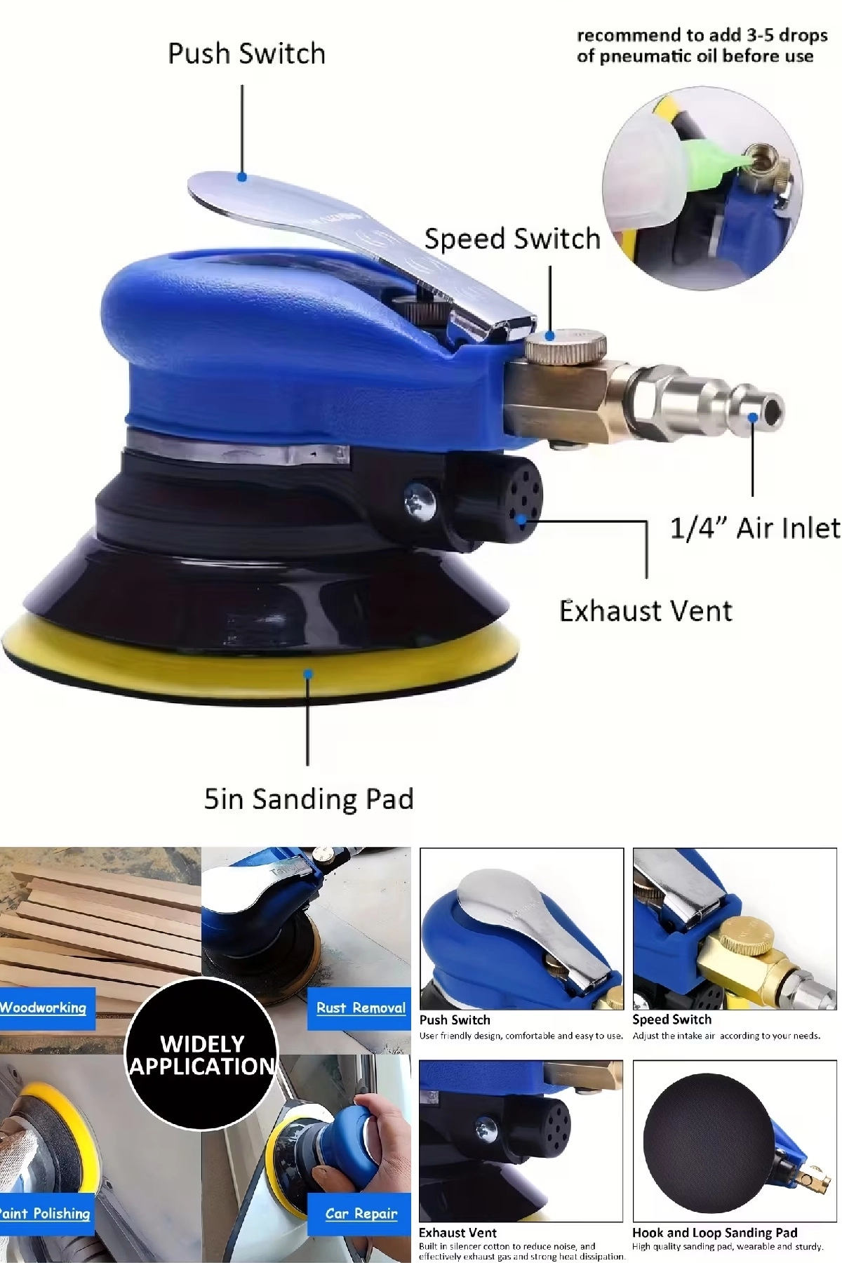 Toz Emişli Havalı Eksantrik Dairesel Zımpara 150 Mm AT-980V