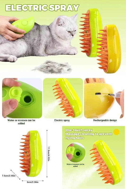 Tüy Toplayıcı Buharlı Kedi ve Köpek Tarama Fırçası Şarjlı Pet Bakım Tarak Fırça
