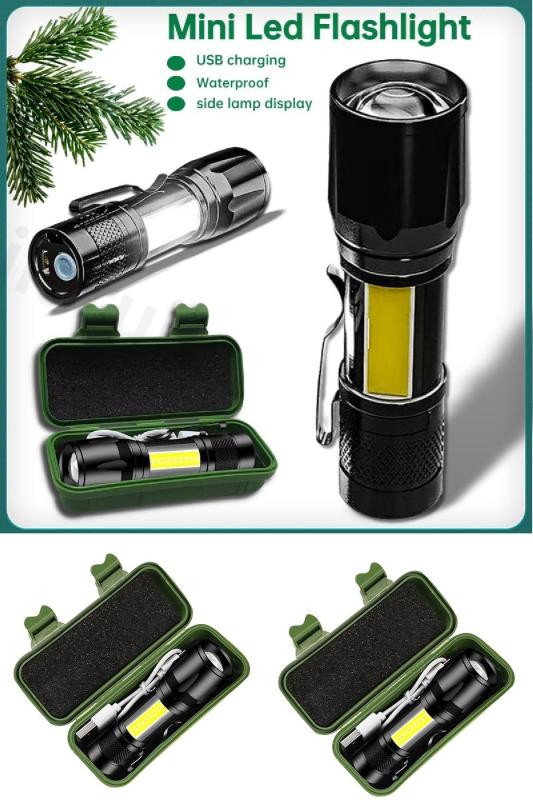 Ultra Güçlü 2500 Lumen 5w Cob Led Usb Şarjlı El Feneri Avcılık Feneri Kamp Feneri