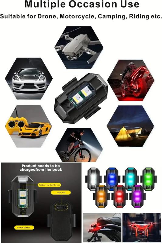 Usb Şarjlı 7 Mod Renk Değiştiren Bisiklet Motosiklet Drone Işığı Çakarlı Led Lamba