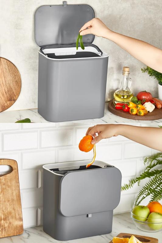 Yeni Trend Kapaklı Banyo Ve Mutfak Tezgahüstü Çöp Kovası Dolap Ve Duvar Aparatlı 15 Lt