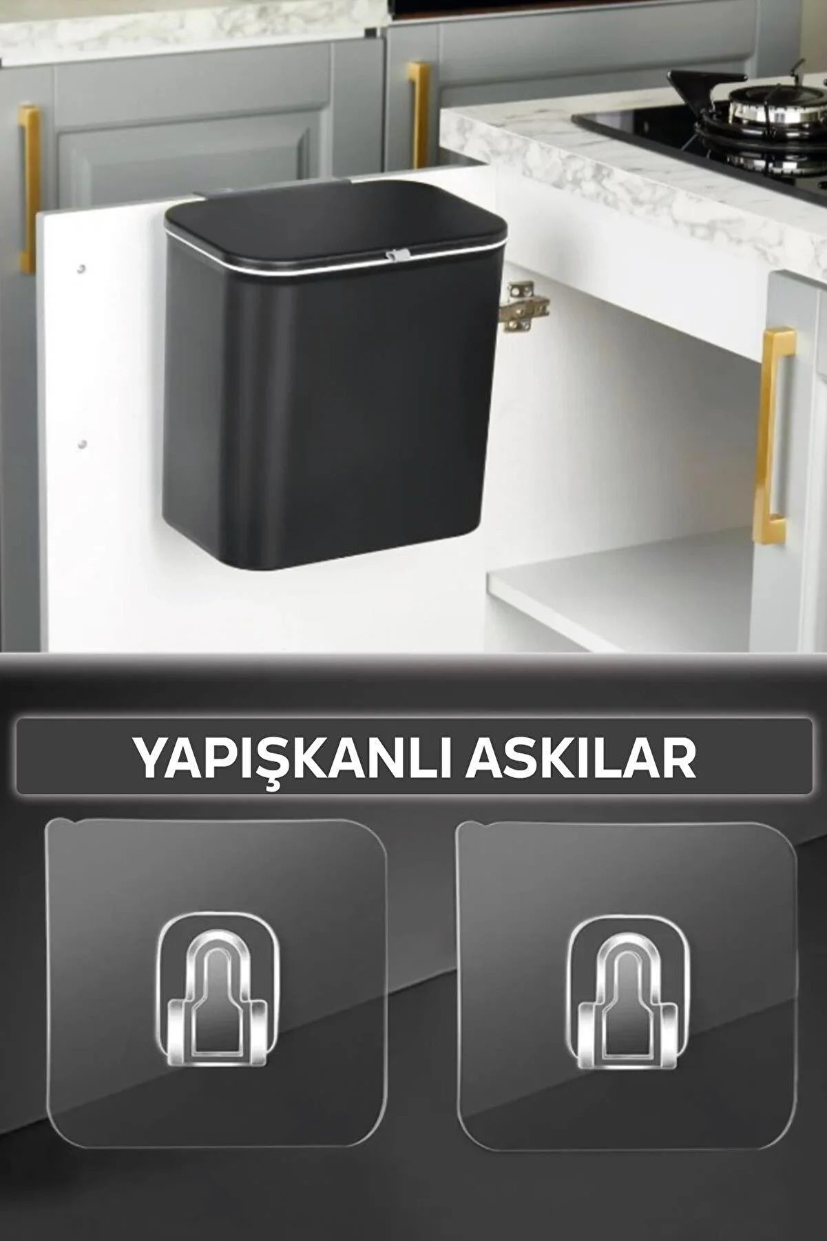 Yeni Trend Kapaklı Banyo Ve Mutfak Tezgahüstü Çöp Kovası Dolap Ve Duvar Aparatlı 15 Lt