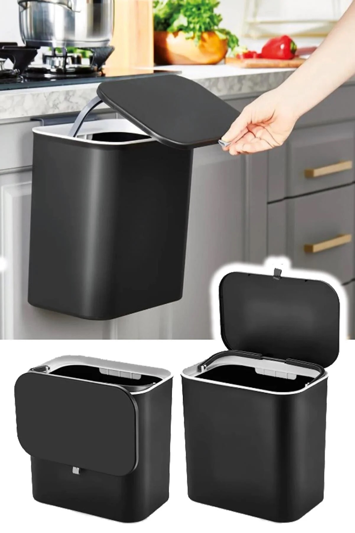 Yeni Trend Kapaklı Banyo Ve Mutfak Tezgahüstü Çöp Kovası Dolap Ve Duvar Aparatlı 15 Lt