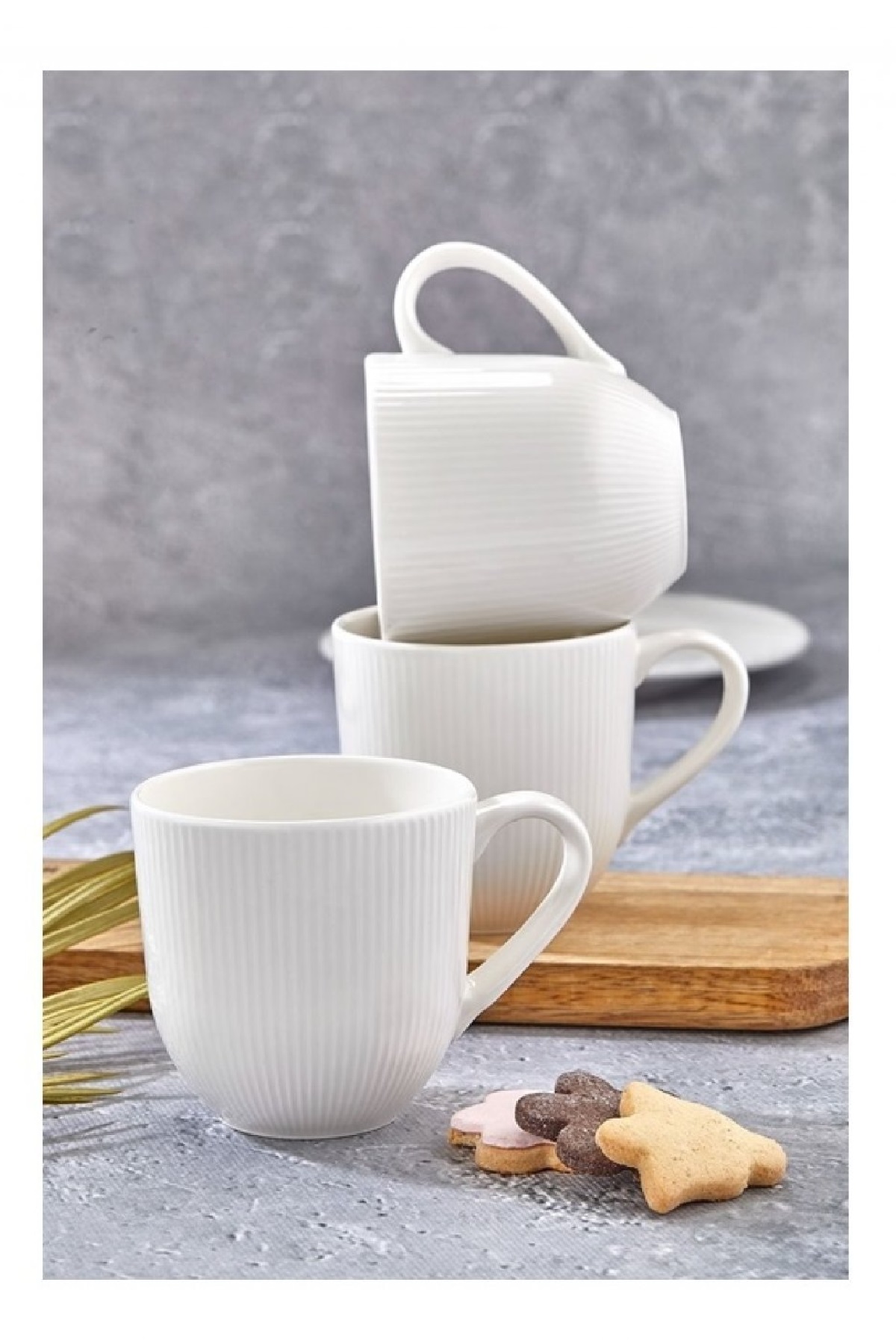 Yeni Trend Porselen Çizgili Kupa Büyük Mug Bardak 9 cm 310 ml